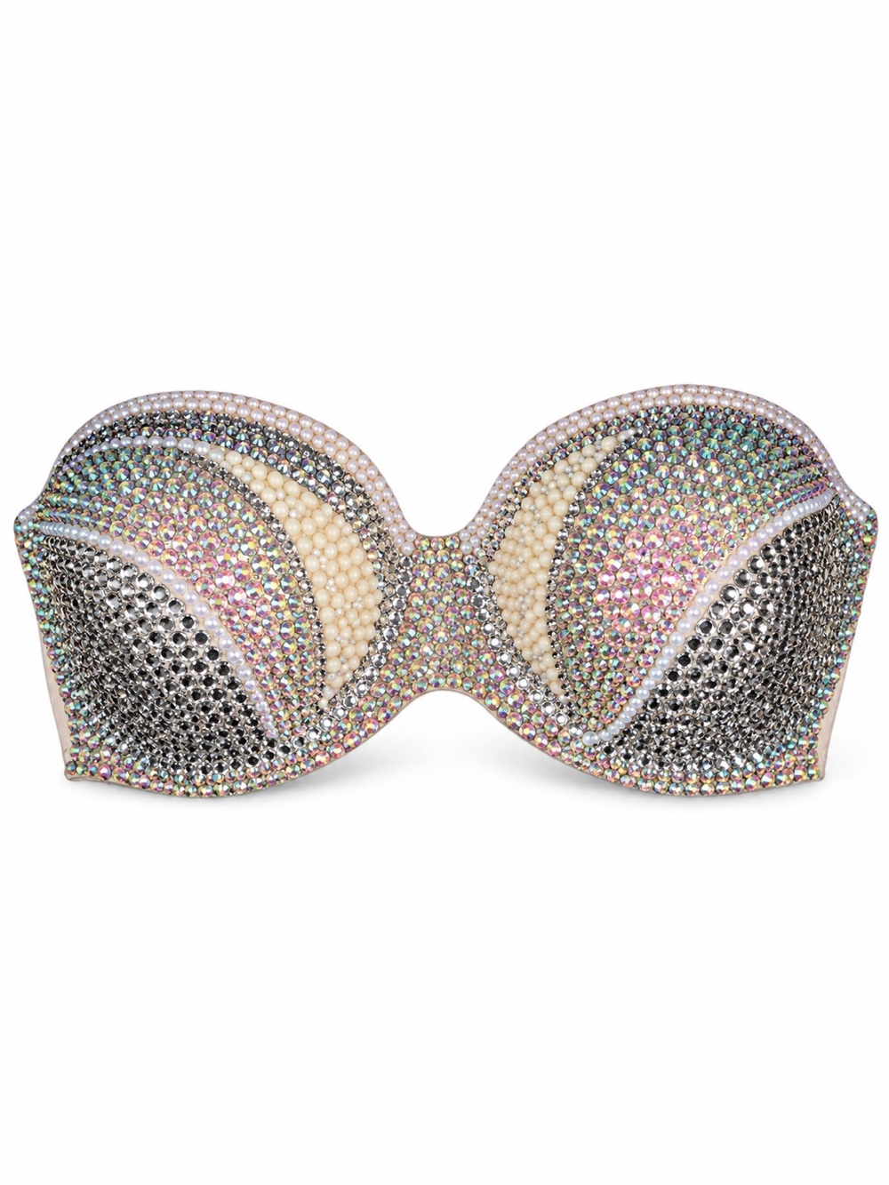 34B Crystal AB Iridescent & Mixed Opal Design Rhinestone Glam Bling Bralet Top
